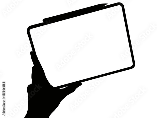 Hand holding tablet device illustration digital art technology design graphic