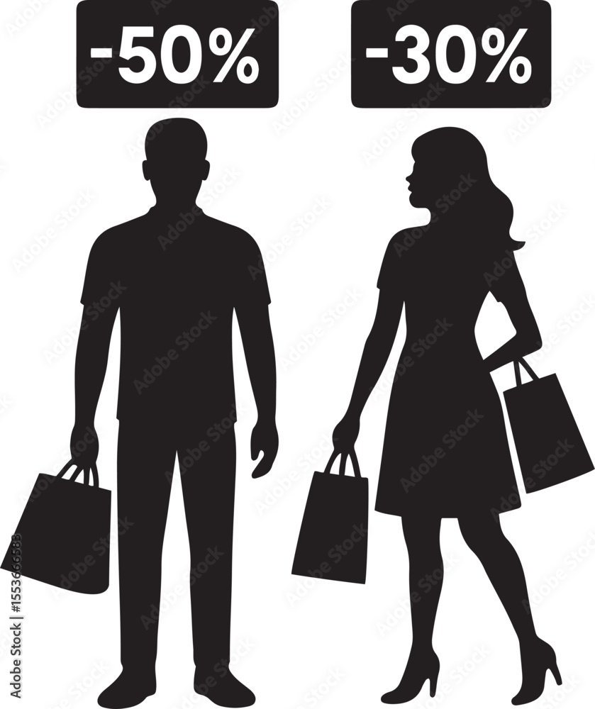 Man and woman shopping bundle in flat black silhouette vector design set, silhouette vector illustration
Man and woman shopping bundle in flat black silhouette vector design set, silhouette vector illustration