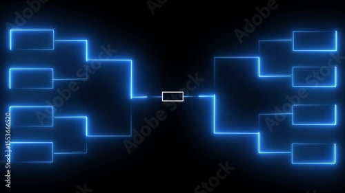  Neon glowing team Tournament bracket templates isolated on black background. Championship bracket schedule for soccer, football, basketball, baseball or tennis