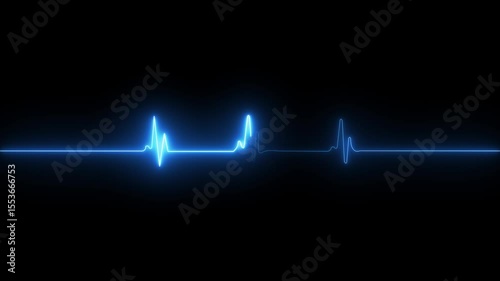 glowing neon line heart beat icon animation, Pulse Trace, Monitor EKG Neon blue Heart Beat Animation black Background