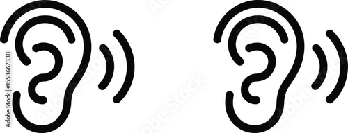 Vector Icon Set for Hearing and Sound, Includes Ear and Sound Wave Symbols 