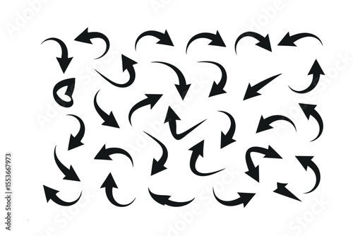 Arrows Assortment: A striking collection of black arrow icons, each pointing in a distinct direction. This image is perfect for visualizing movement, direction, and pathways. 