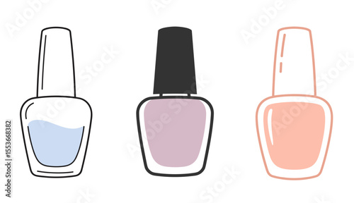 Nail polish bottle icon set in minimal line and color styles