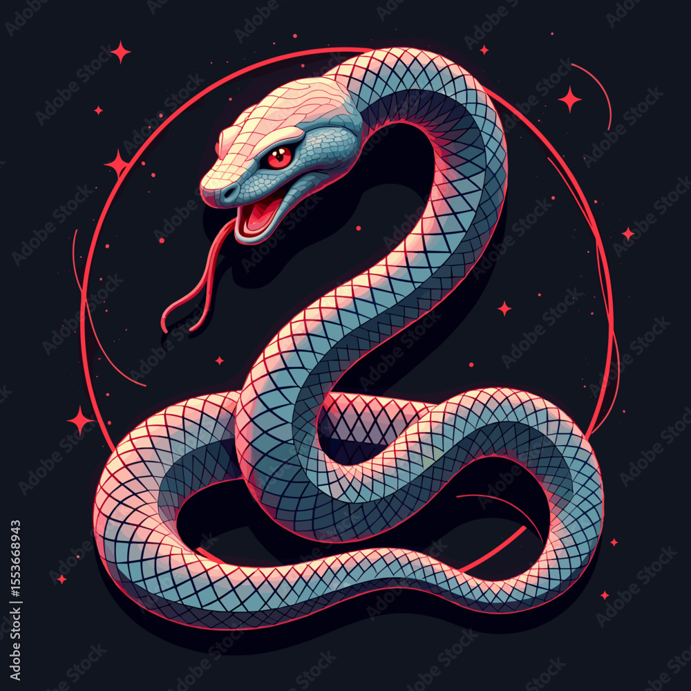 Obraz premium Artistic blue snake illustration with a bold graphic style 