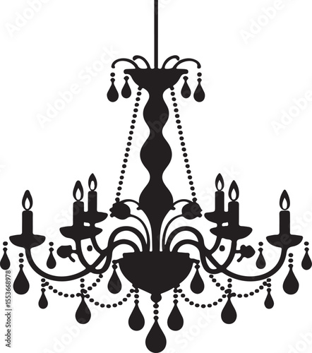 Elegant black silhouette of a classic chandelier with candle lights and crystal embellishments