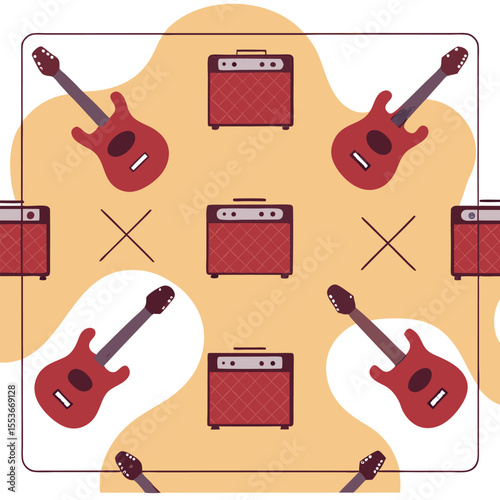 Repeating guitar and amp icon layout, rock music background