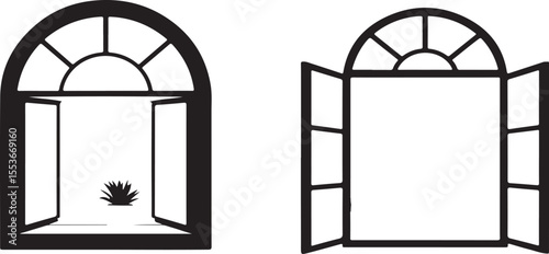 Open windows illustrating light and plants with modern architectural vector designs