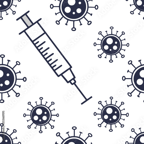 Repeating virus and syringe icons, medical research vector pattern