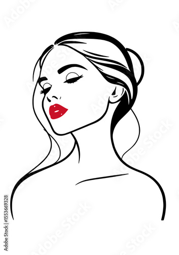 Silhouette of a woman with long, flowing hair styled in an elegant updo, facing slightly to the left. Minimalist line art style.