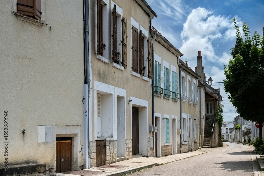 Fototapeta premium Pouilly-sur-Loire in France, houses in the center