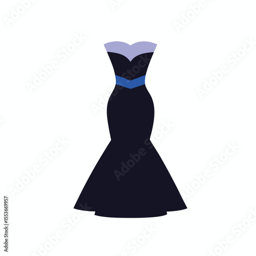vector black silhouette formal dress, evening grown, cocktail dress, , strapless bodice, flared skirt,  fashion illustration, elegant, high contrast, minimalist design on white background