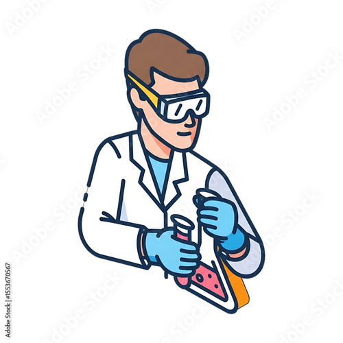 Scientist conducting a lab experiment with beakers.