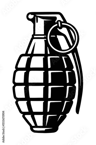 Aggressive Black and White Hand Grenade Icon - Military Weapon and Explosive Symbol