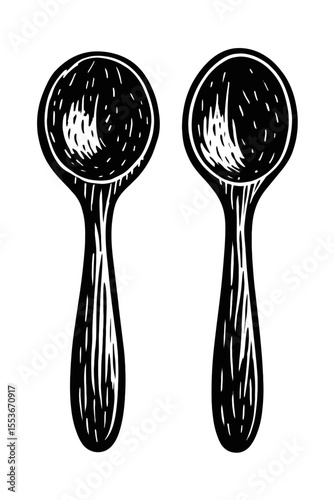 Rustic Black and White Wooden Spoons Icon - Kitchen Utensils for Cooking and Serving