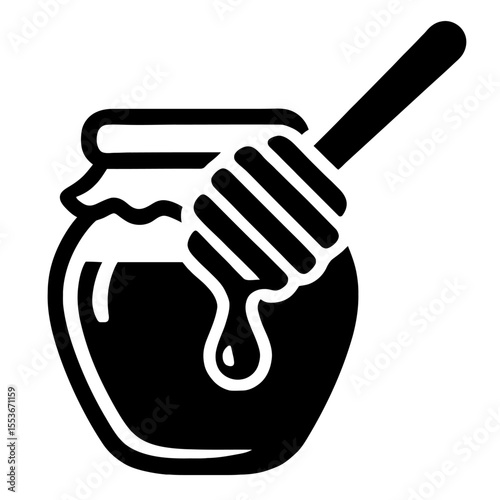 Sweet Honey Jar with Dipper Black and White Vector Icon - Natural Food Graphic