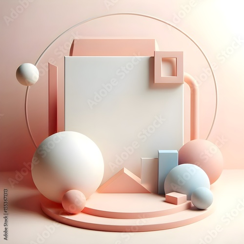 Minimalist 3D Abstract Composition with Pastel Geometric Shapes
