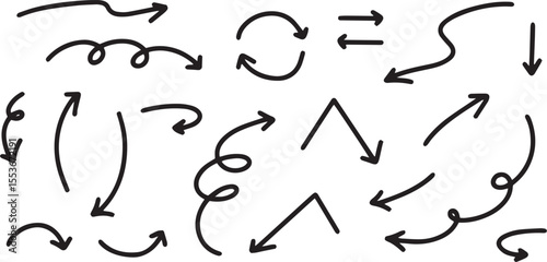 Line art sketch Hand drawn arrow decoration element icon set vector illustration	