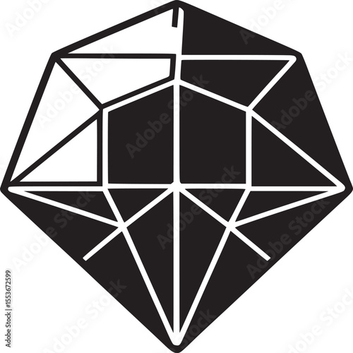 Black and white diamond shape vector illustration gem stone precious stone jewelry design element icon logo silhouette