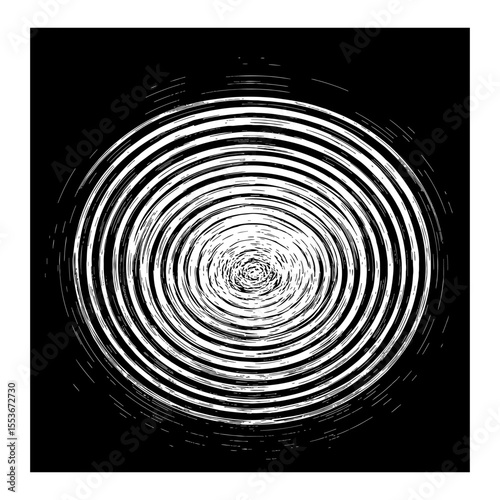 A Dark Water Ripple Reflection Black and White Outline Line Art Drawing Abstract Circle Pattern