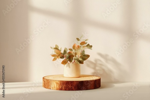 Elegant Minimalist Plant Display on Wooden Slice