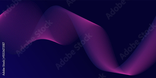 Abstract glowing wave lines on dark blue background. Dynamic wave pattern. Modern flowing wavy lines. Futuristic technology concept. Suit for banner, poster, cover, brochure, flyer, website