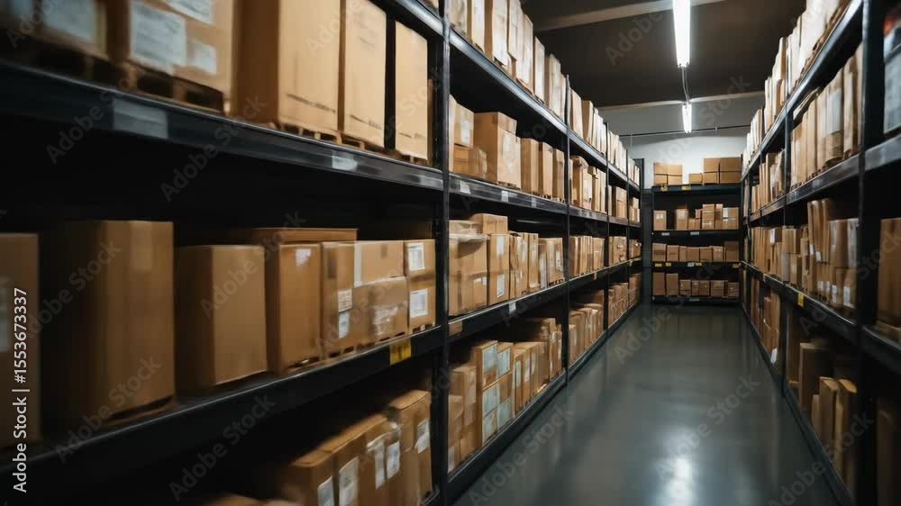 Efficient warehouse logistics: seamless movement through organized aisles Efficient warehouse logistics: seamless movement through organized aisles