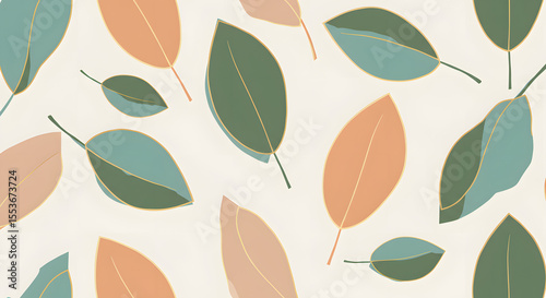 Wallpaper Mural Leaves Pattern: Green, Peach and Blue Botanical Background Torontodigital.ca