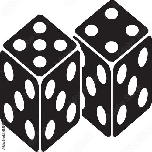 Two black dice vector illustration for game night casino gambling and probability concept design element silhouette