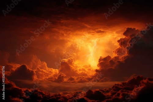 Fiery Sky with Lightning Storm Cloudscape