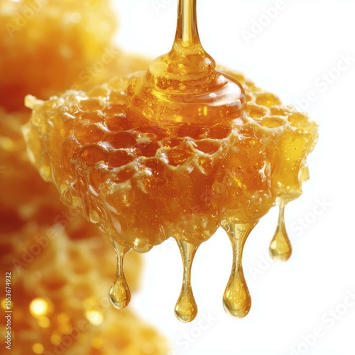 Honeycomb Close Up with Dripping Honey