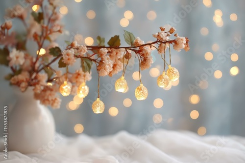 Warm Light String Lights Decorated on Cherry Blossom Branch