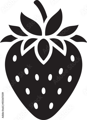 Minimal Black Strawberry Silhouette Vector