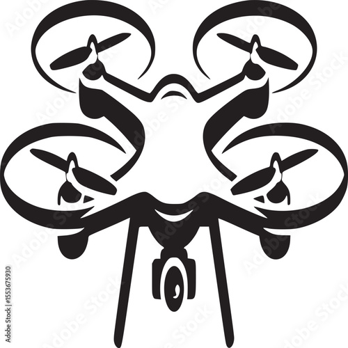 Drone vector illustration for aerial photography and videography with camera and propellers design icon silhouette