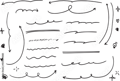 Line art sketch Hand drawn arrow decoration element icon set vector illustration	