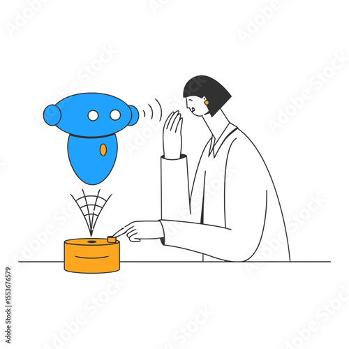 Woman robot ai technology artificial intelligence automation communication future design innovation vector art illustration