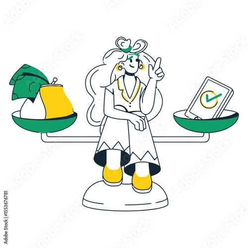 Balance scale money phone finance business investment technology wealth comparison decision making concept vector art illustration