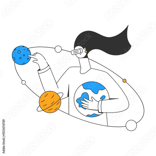 Vr metaverse planets universe digital reality virtual world technology exploration innovation future space vector art illustration
