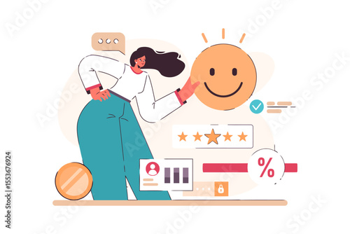 Customer feedback review satisfaction survey happy client rating experience service online business vector art illustration
