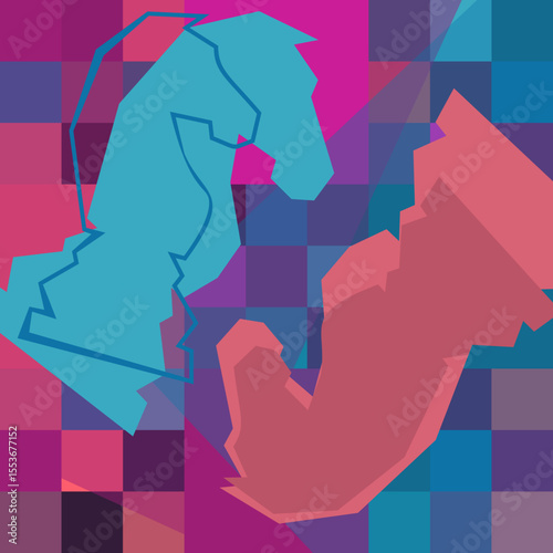 Colorful chess board. Chess board background. Chess board illustration. Chess figure illustration