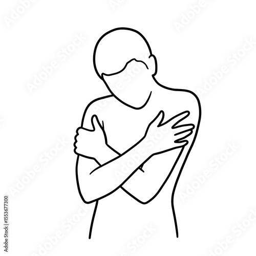 Person hugging themselves line icon for mental health and self care