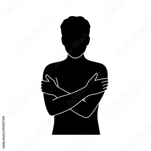 Man silhouette hugging himself for self love and mental health concept