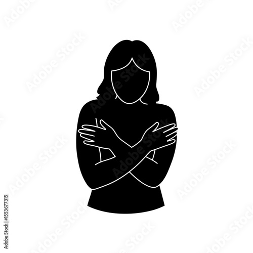 Woman silhouette hugging herself for self care and mental health concept