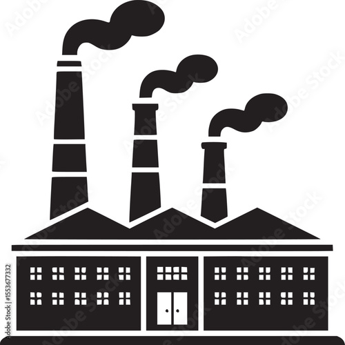 Factory building industrial plant with smoke stacks pollution vector illustration graphic design silhouette