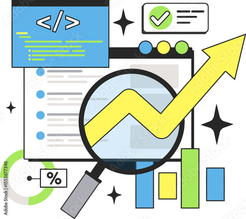 Seo analysis growth marketing strategy business development optimization digital marketing success analytics data vector art illustration
