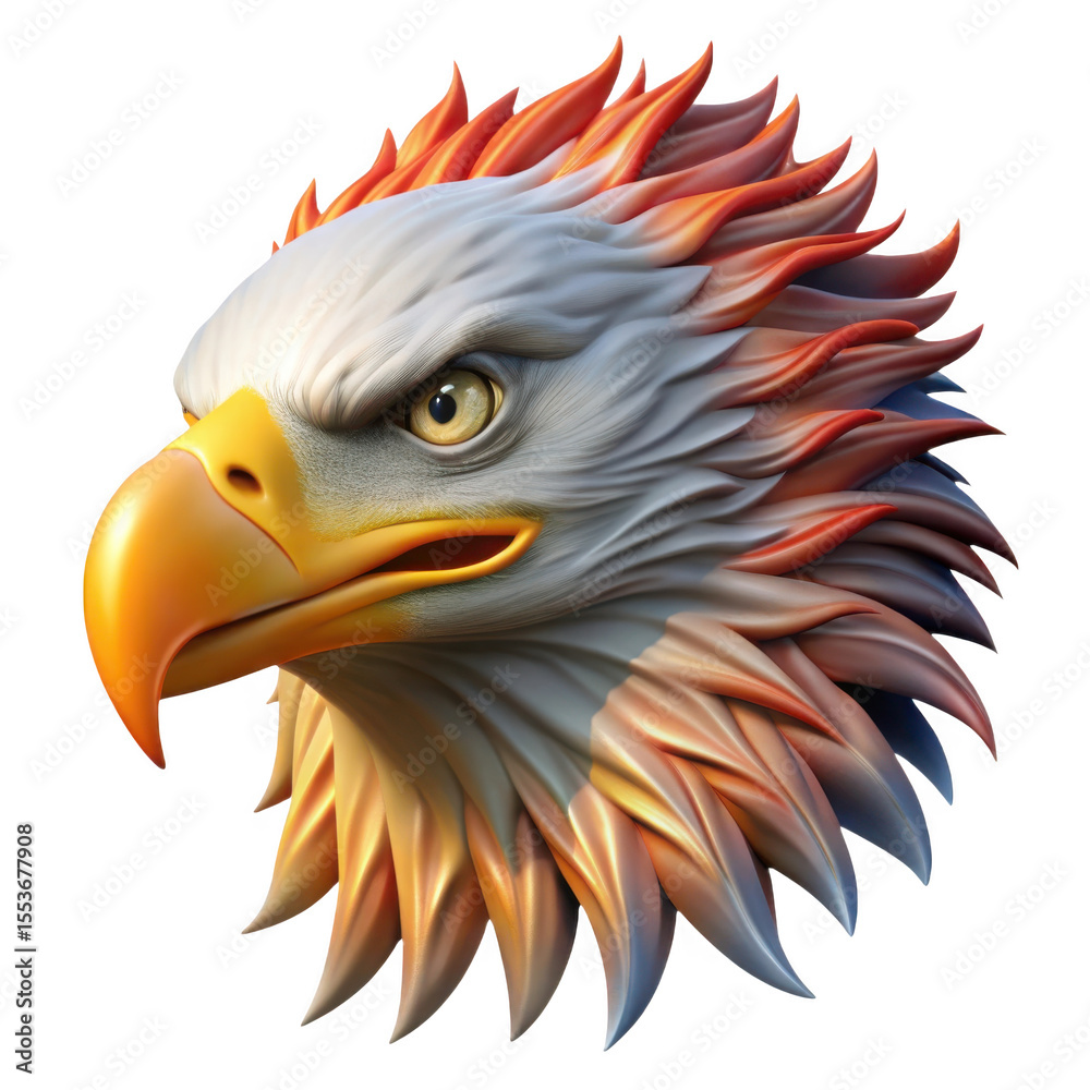 Obraz premium Majestic eagle head with fiery mane isolated on transparent background