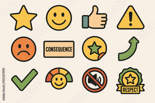Behavior chart and classroom management icon set
