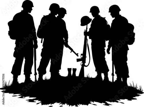 American Army  Soldiers Honoring a Fallen Comrade Vector Bundle