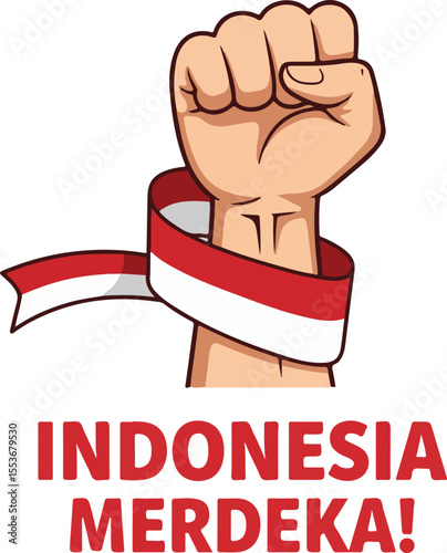 Fist gesture wrapped in ribbon with Merdeka text