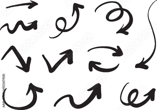 Line art sketch Hand drawn arrow decoration element icon set vector illustration	