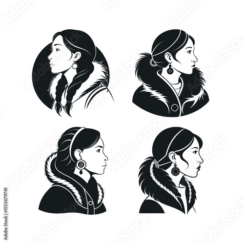 A silhouette vector set of Alaskan Native woman